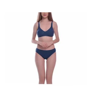 Women's Cotton Solid T-Shirt Bra and Panty Set (Blue)