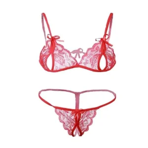 Women's Net Solid Lingerie Set (Red)