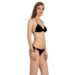 Women's Satin Nylon Solid Lingerie Set (Black)