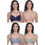 Pack Of_4 Women's Cotton Solid T-Shirt Bra (Multicolor)