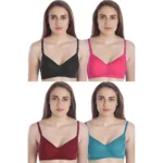 Pack Of_4 Women's Cotton Solid T-Shirt Bra (Multicolor)