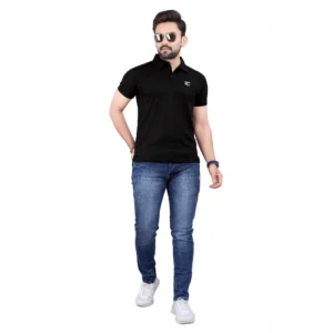 Men's Casual Half Sleeve Poly Cotton Polo Neck T.Shirt (Black)