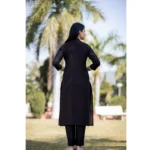 Women's Cotton Solid 3/4 Sleeve Mandarin collar Kurti (Black)