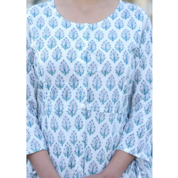 Women's Cotton Printed 3/4 Sleeve Round Neck Tunics (White)