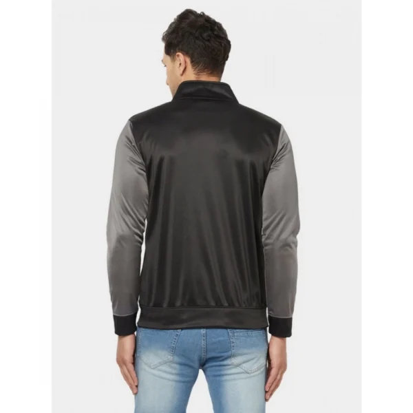 Men's Solid Lycra Blend Full Sleeve Casual Jacket (Black-Grey)