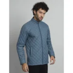 Men's Solid Polyester Full Sleeve Bomber Jacket (Blue)