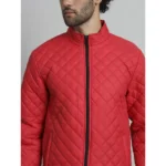 Men's Solid Polyester Full Sleeve Bomber Jacket (Red)