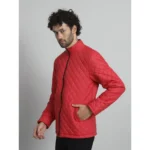 Men's Solid Polyester Full Sleeve Bomber Jacket (Red)