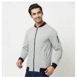 Men's Solid Lycra Blend Full Sleeve Casual Jacket (Grey)