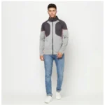 Men's Solid Lycra Blend Full Sleeve Casual Jacket (Grey)