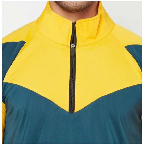 Men's Solid Lycra Blend Full Sleeve Casual Jacket (Yellow-Blue)