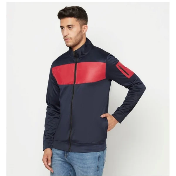 Men's Solid Polyester Full Sleeve Casual Jacket (Blue-Red)