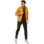 Men's Solid Lycra Blend Full Sleeve Casual Jacket (Yellow)