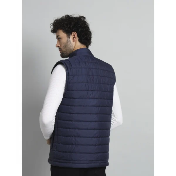 Men's Solid Polyester Sleeveless Bomber Jacket (Blue)