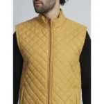 Men's Solid Polyester Sleeveless Bomber Jacket (Yellow)