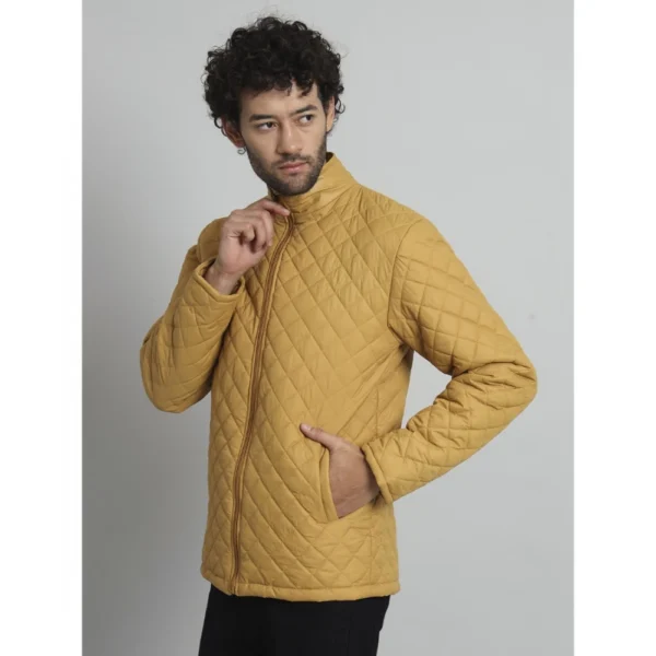 Men's Solid Polyester Full Sleeve Bomber Jacket (Yellow)