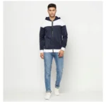 Men's Solid Polyester Full Sleeve Casual Jacket (Blue-White)