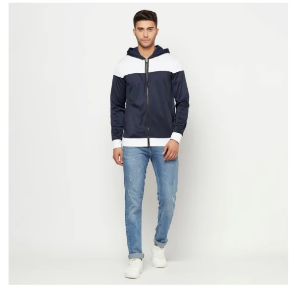 Men's Solid Polyester Full Sleeve Casual Jacket (Blue-White)