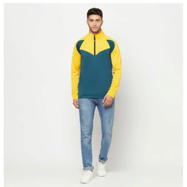 Men's Solid Lycra Blend Full Sleeve Casual Jacket (Yellow-Blue)