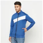 Men's Solid Polyester Full Sleeve Casual Jacket (Blue-White)