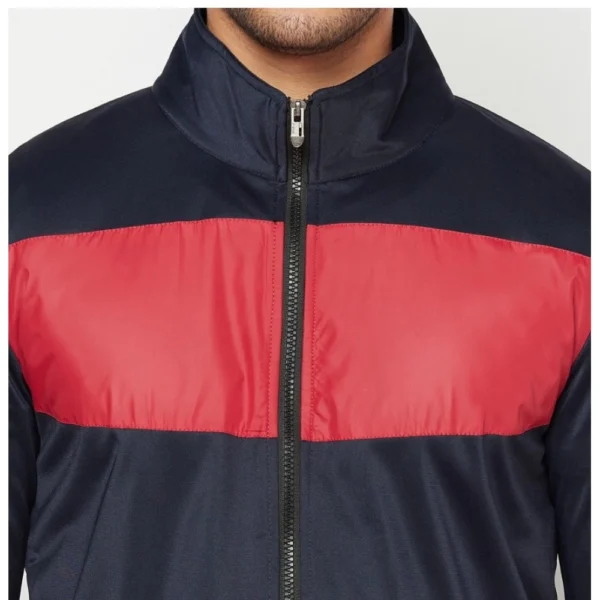 Men's Solid Polyester Full Sleeve Casual Jacket (Blue-Red)