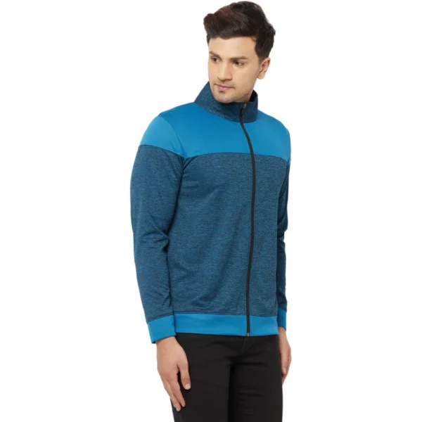 Men's Solid Lycra Blend Full Sleeve Casual Jacket (Blue)