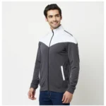 Men's Colorblock Lycra Blend Full Sleeve Casual Jacket (Grey-White)