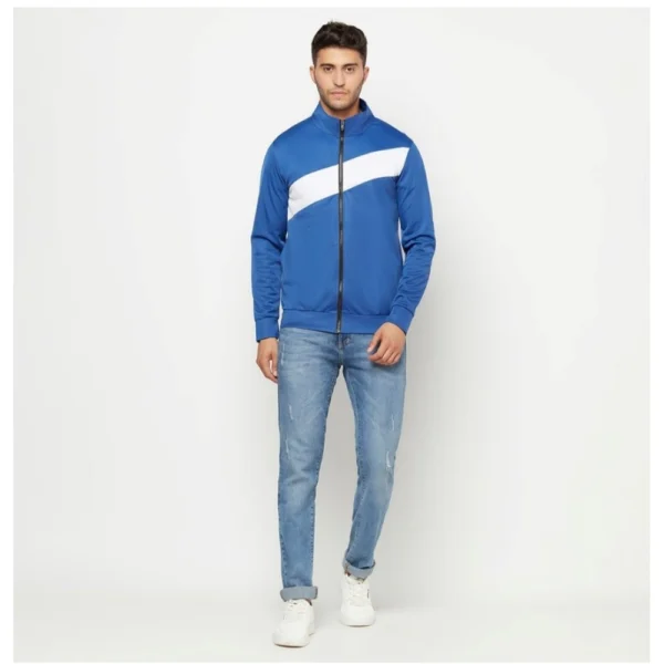 Men's Solid Polyester Full Sleeve Casual Jacket (Blue-White)