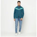 Men's Colorblock Polyester Full Sleeve Casual Jacket (Blue)