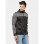 Men's Solid Lycra Blend Full Sleeve Casual Jacket (Black-Grey)