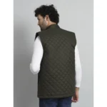 Men's Solid Polyester Sleeveless Bomber Jacket (Dark-Green)