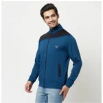 Men's Colorblock Lycra Blend Full Sleeve Casual Jacket (Blue)