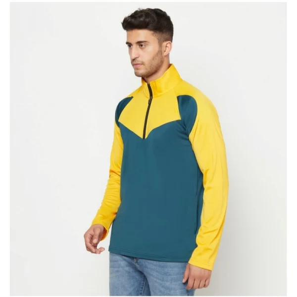 Men's Solid Lycra Blend Full Sleeve Casual Jacket (Yellow-Blue)