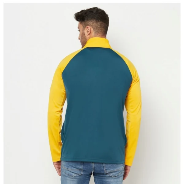 Men's Solid Lycra Blend Full Sleeve Casual Jacket (Yellow-Blue)