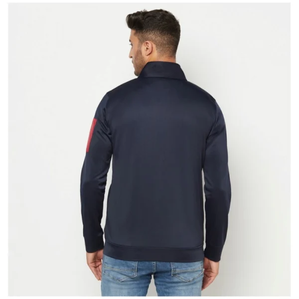 Men's Solid Polyester Full Sleeve Casual Jacket (Blue-Red)