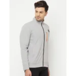 Men's Solid Lycra Blend Full Sleeve Casual Jacket (Grey)