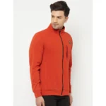 Men's Solid Lycra Blend Full Sleeve Casual Jacket (Orange)