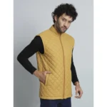 Men's Solid Polyester Sleeveless Bomber Jacket (Yellow)