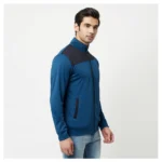 Men's Colorblock Lycra Blend Full Sleeve Casual Jacket (Blue)