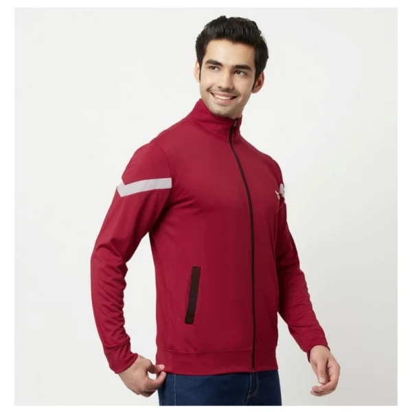 Men's Solid Lycra Blend Full Sleeve Casual Jacket (Maroon)