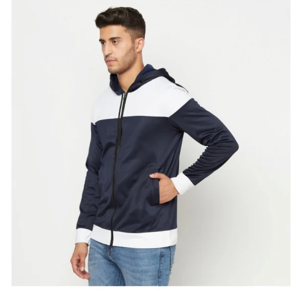 Men's Solid Polyester Full Sleeve Casual Jacket (Blue-White)