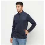 Men's Solid Lycra Blend Full Sleeve Casual Jacket (Blue)