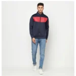 Men's Solid Polyester Full Sleeve Casual Jacket (Blue-Red)