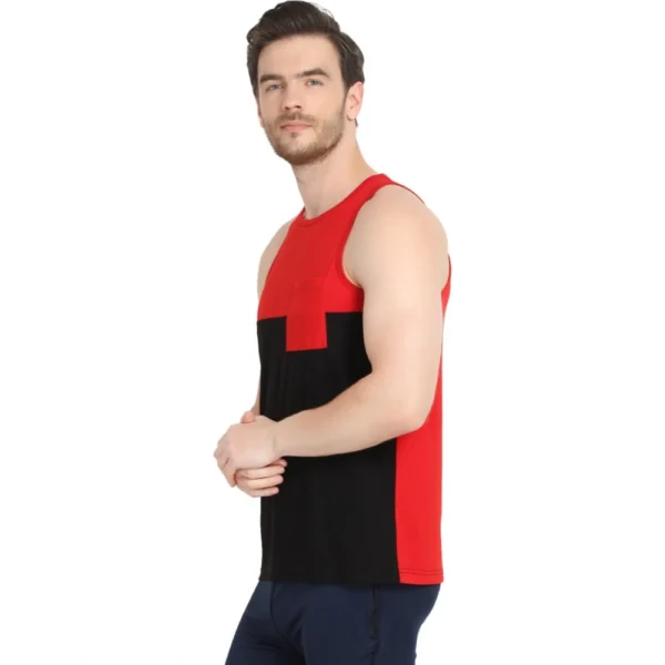 Men's Casual Cotton Blended Colorblock Sleeveless Vest (Red-Black)