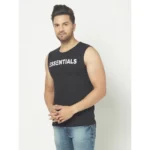 Men's Casual Cotton Blended Printed Sleeveless Vest (Black)