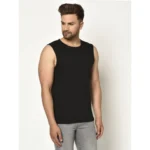 Men's Casual Cotton Blended Solid Sleeveless Vest (Black)