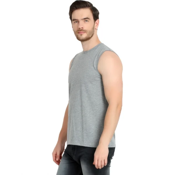 Men's Casual Cotton Blended Solid Sleeveless Vest (Grey)