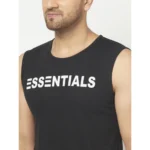 Men's Casual Cotton Blended Printed Sleeveless Vest (Black)