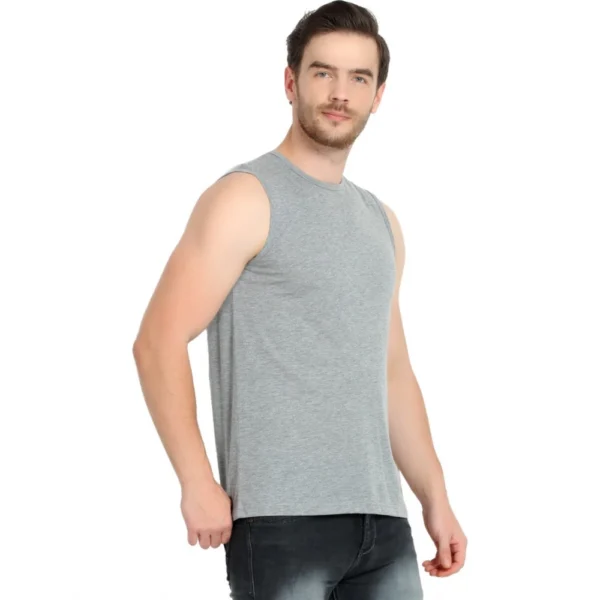 Men's Casual Cotton Blended Solid Sleeveless Vest (Grey)