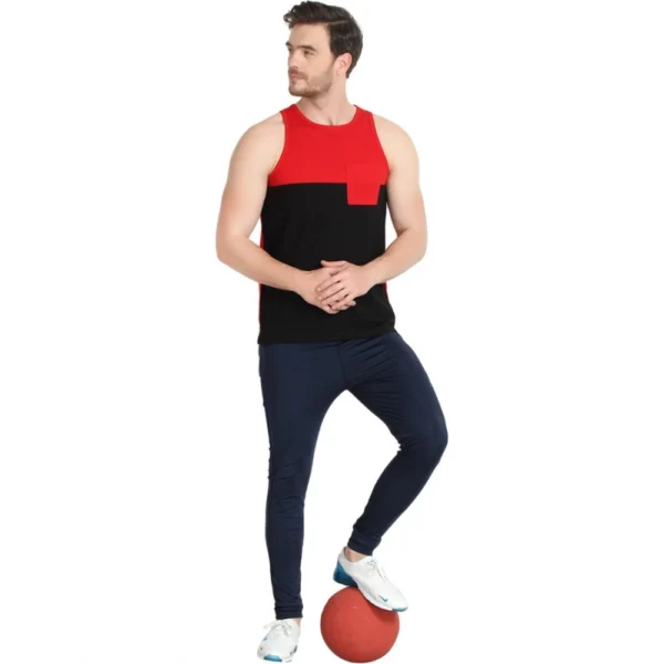 Men's Casual Cotton Blended Colorblock Sleeveless Vest (Red-Black)